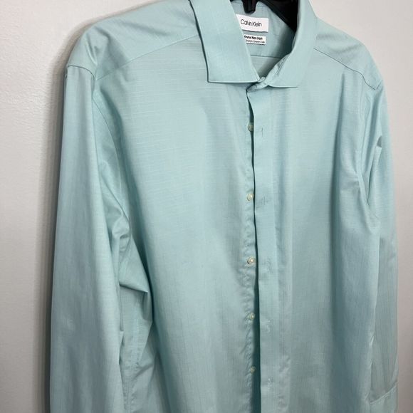 Calvin Klein Infinite Non-Iron Slim Fit Blue 16 1/2 32/33 Large Mens Dress Shirt - Picture 1 of 9